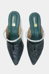 Rhinestone Bling Dark Green Mules