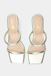 Golden Square Toe Wedge Heels