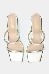 Golden Square Toe Wedge Heels