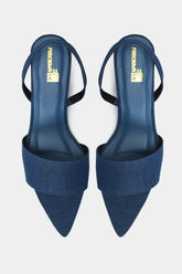 Denim Pointed Toe Wedge Heels With Tie Up