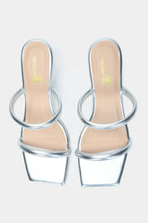 Silver Square Toe Wedge Heels
