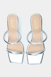 Silver Square Toe Wedge Heels