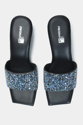 Blackish Turquoise Diamonds Embellished Block Heel