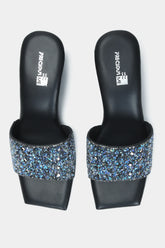 Blackish Turquoise Diamonds Embellished Block Heel