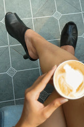 Black Soft Leather Peep Toe Round Heels