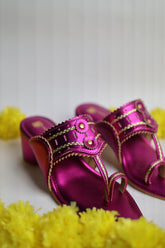 Fucshia Kolhapuri with Golden Thread
