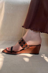 Bown With Black Texture Square Toe Wedge Heels