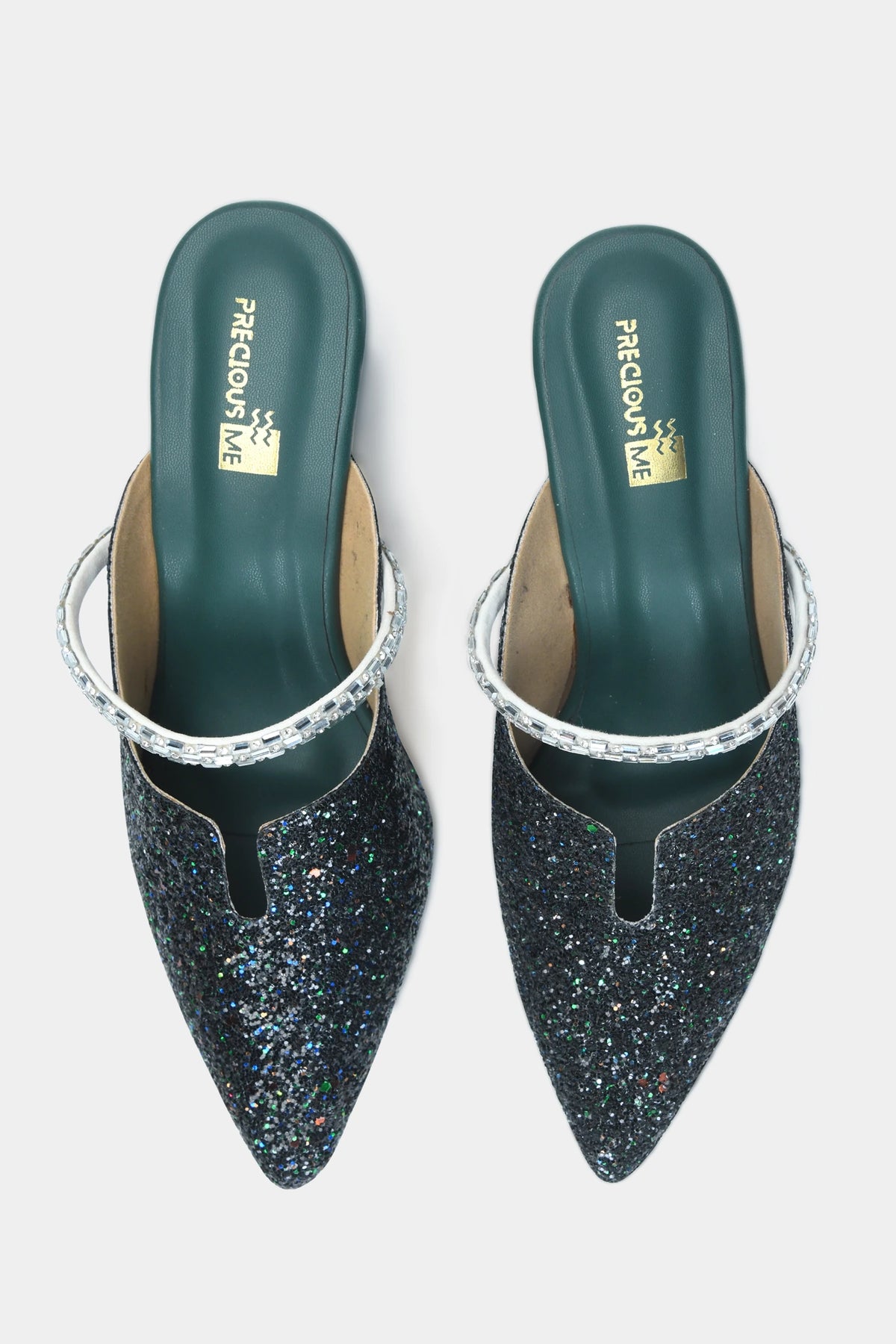 Rhinestone Bling Dark Green Mules