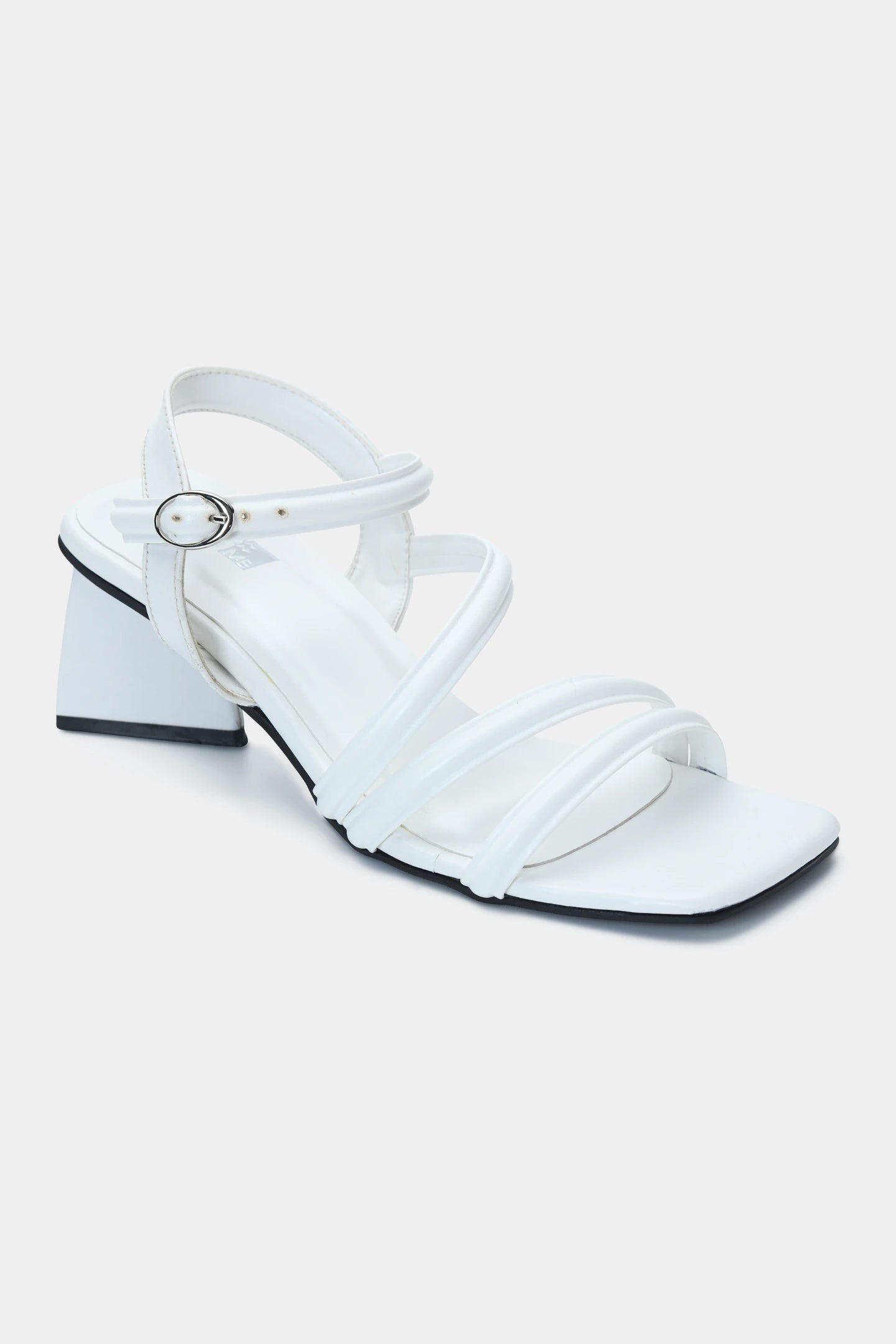 White Strappy Square Toe Block Heels