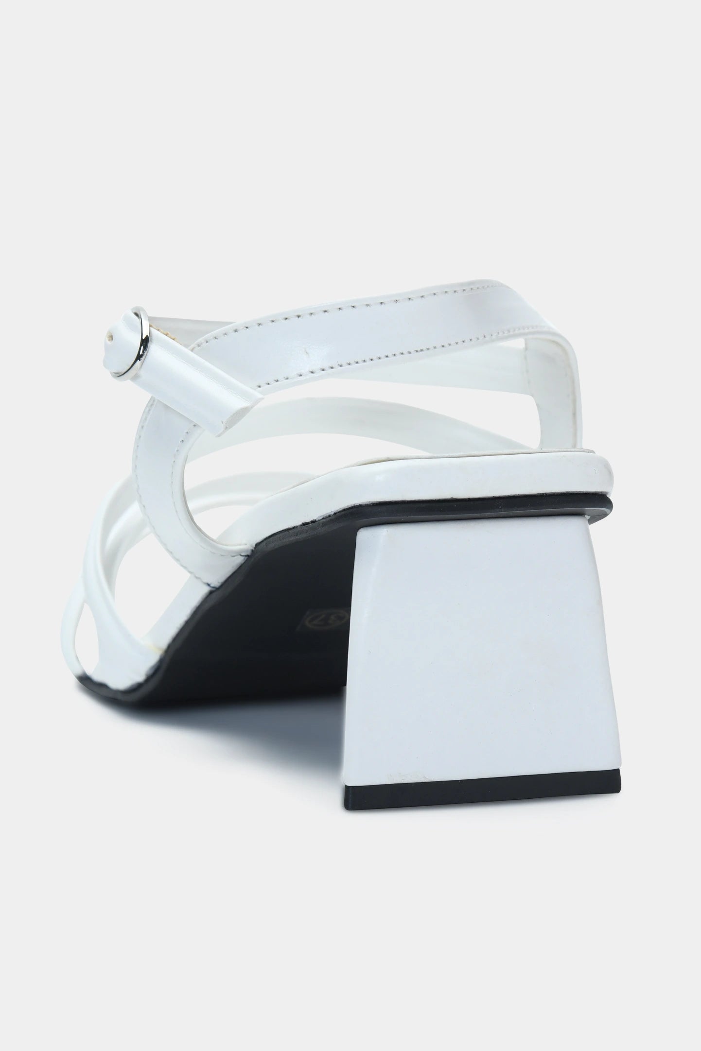 White Strappy Square Toe Block Heels