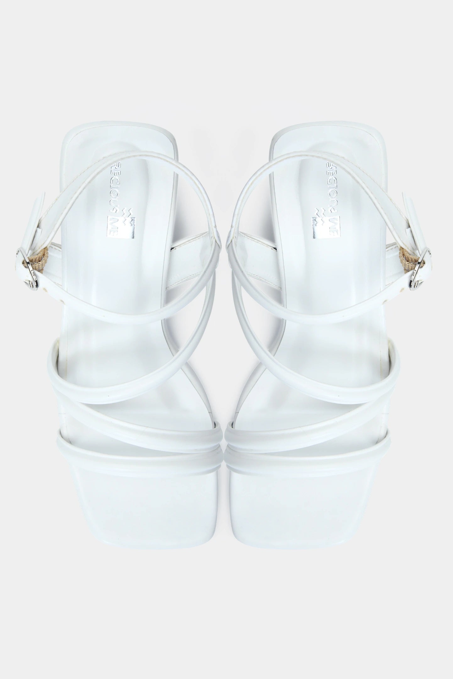 White Strappy Square Toe Block Heels