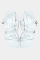 White Strappy Square Toe Block Heels