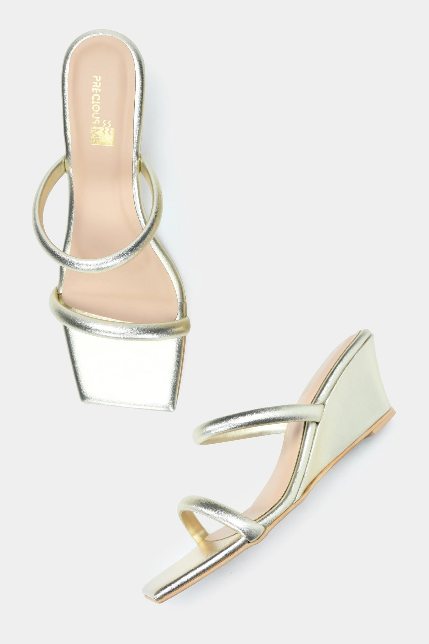 Golden Square Toe Wedge Heels