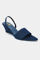 Denim Pointed Toe Wedge Heels