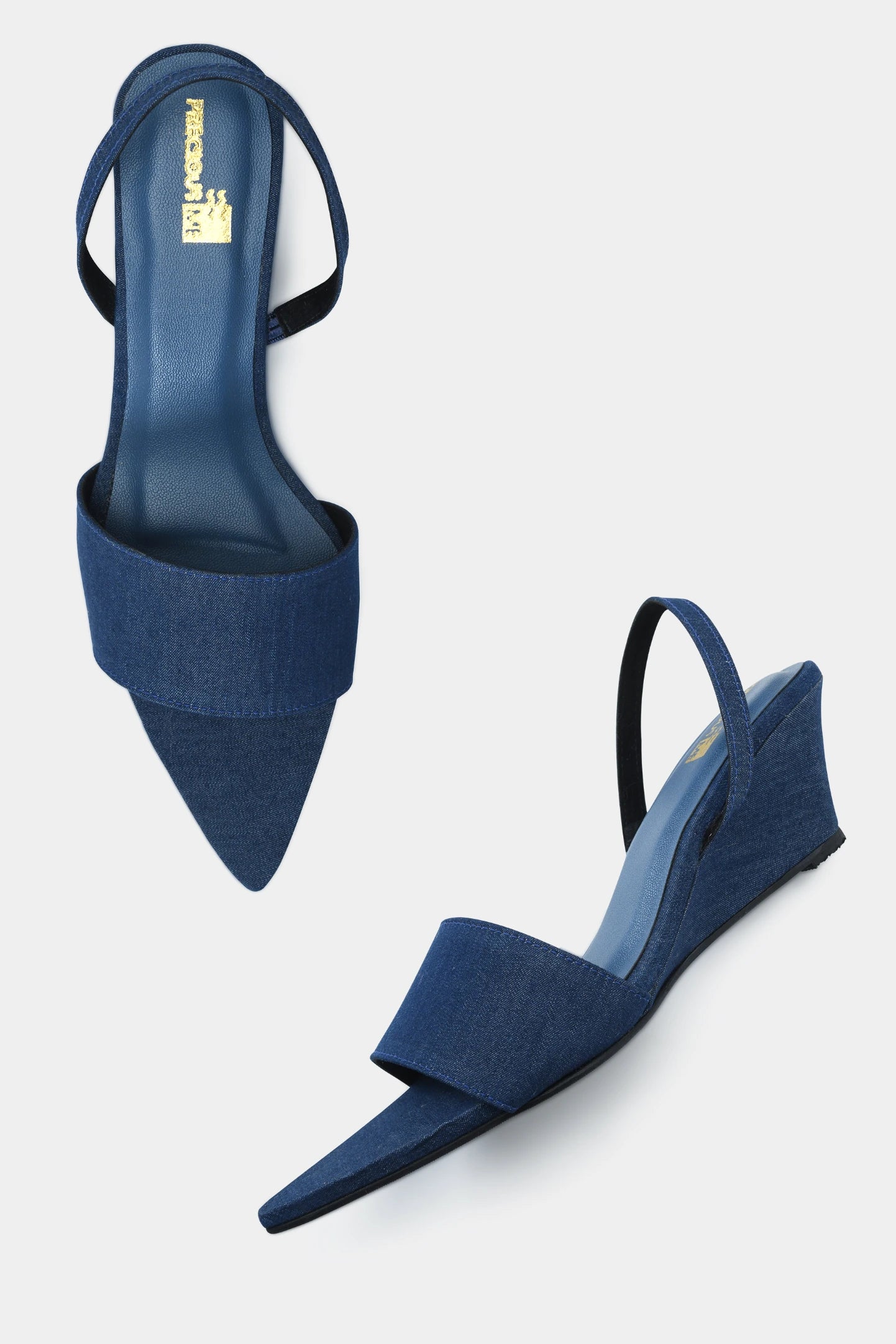 Denim Pointed Toe Wedge Heels
