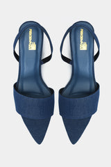 Denim Pointed Toe Wedge Heels