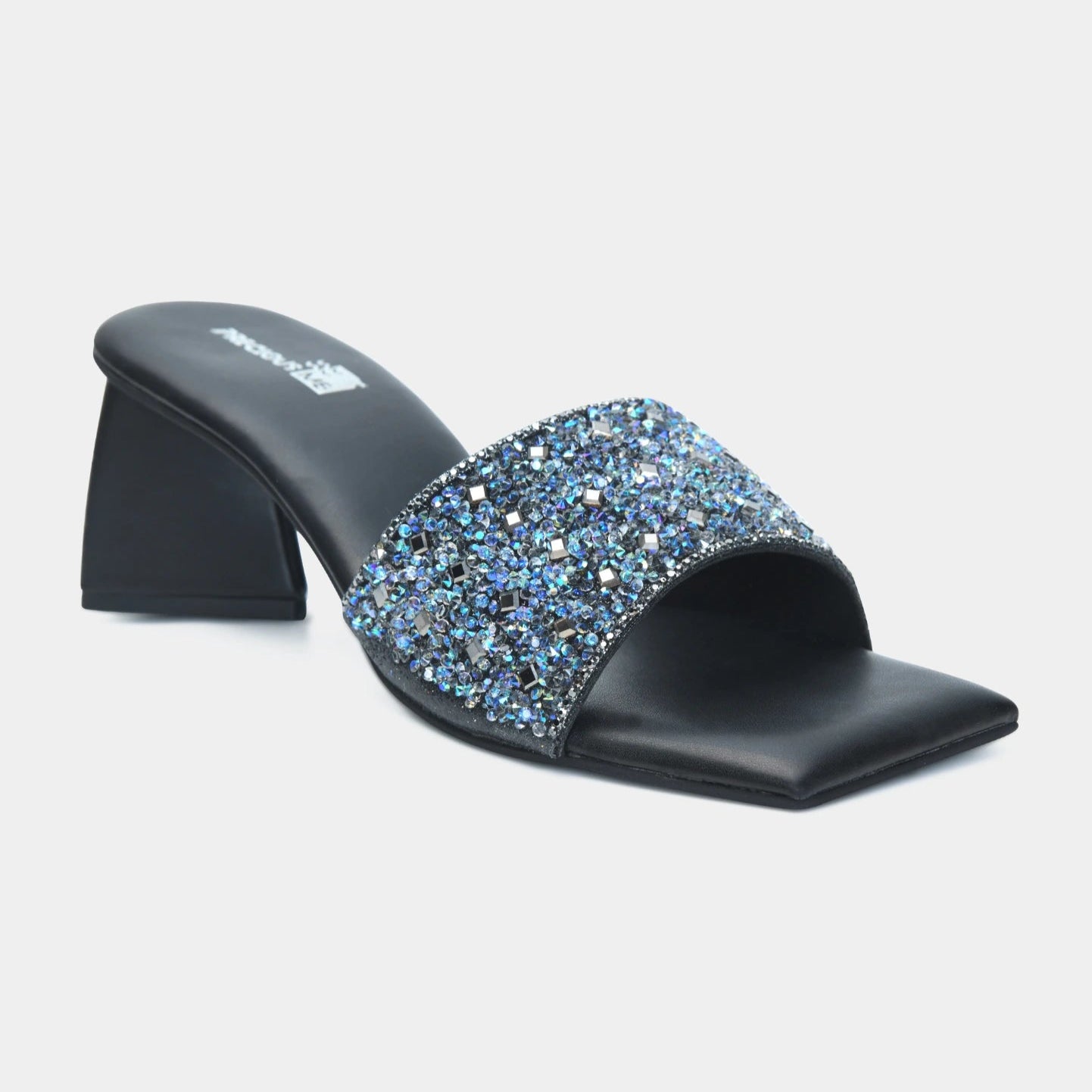 Blackish Turquoise Diamonds Embellished Block Heel