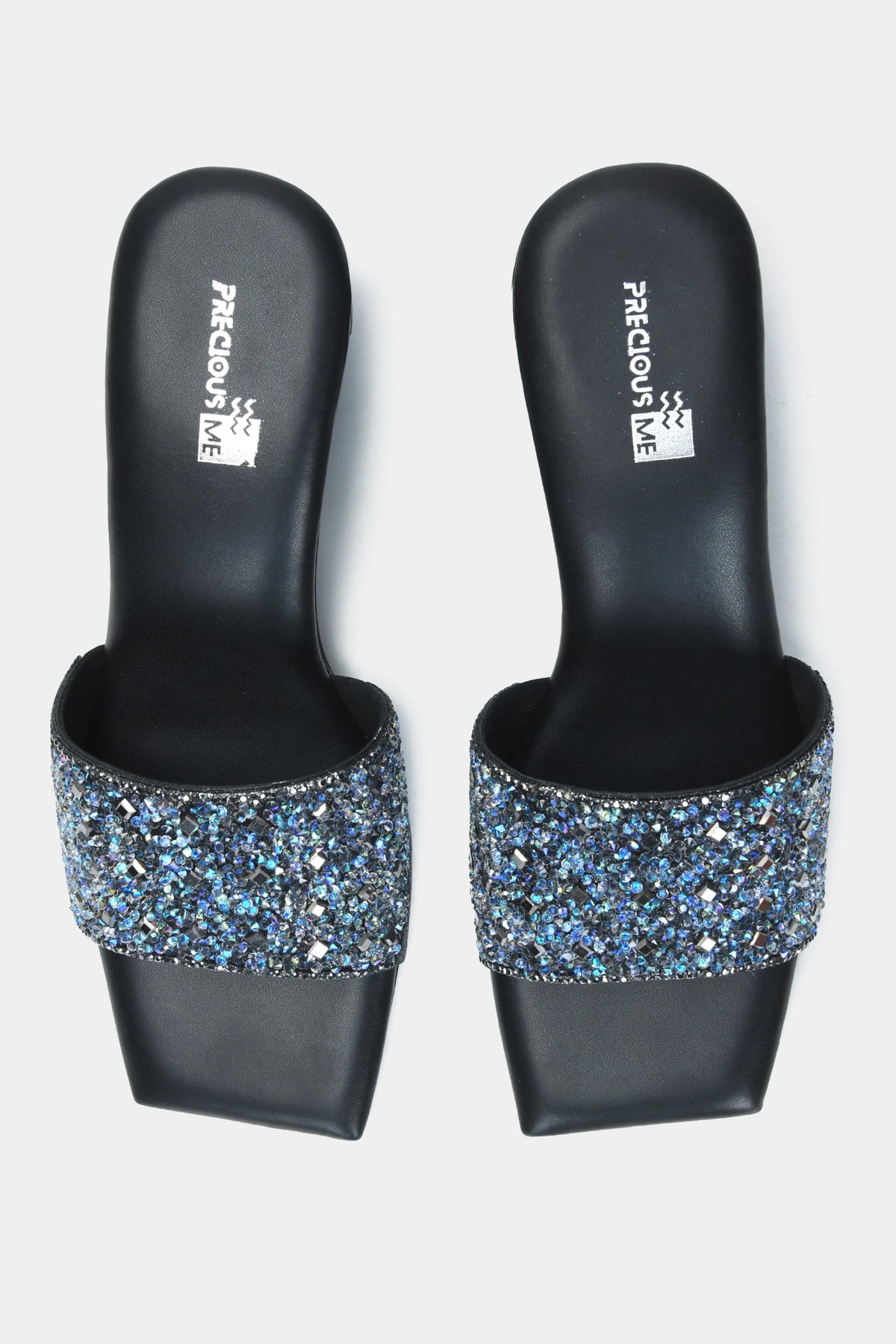 Blackish Turquoise Diamonds Embellished Block Heel