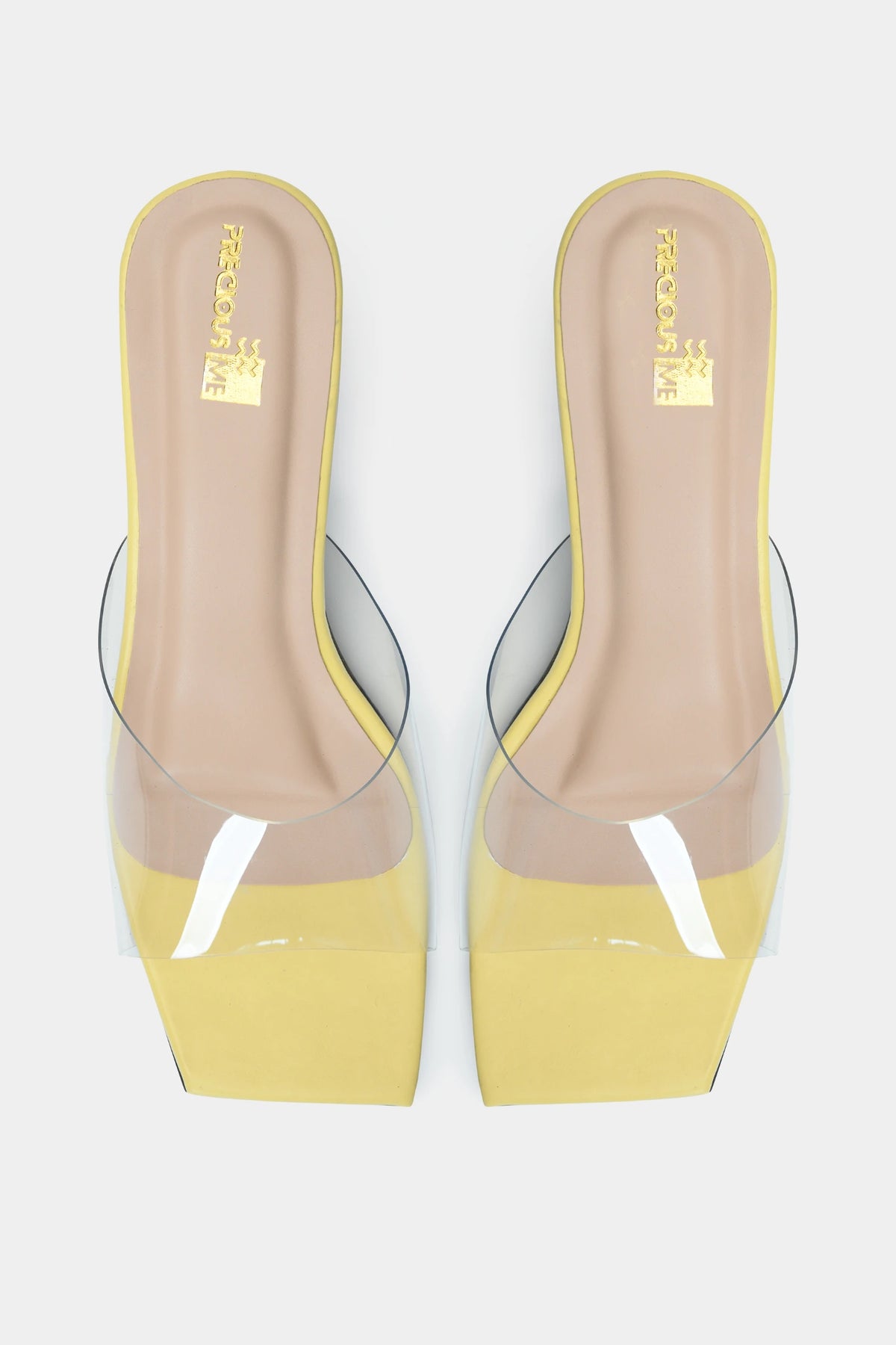 Clear Yellow Open Toe Block Heels