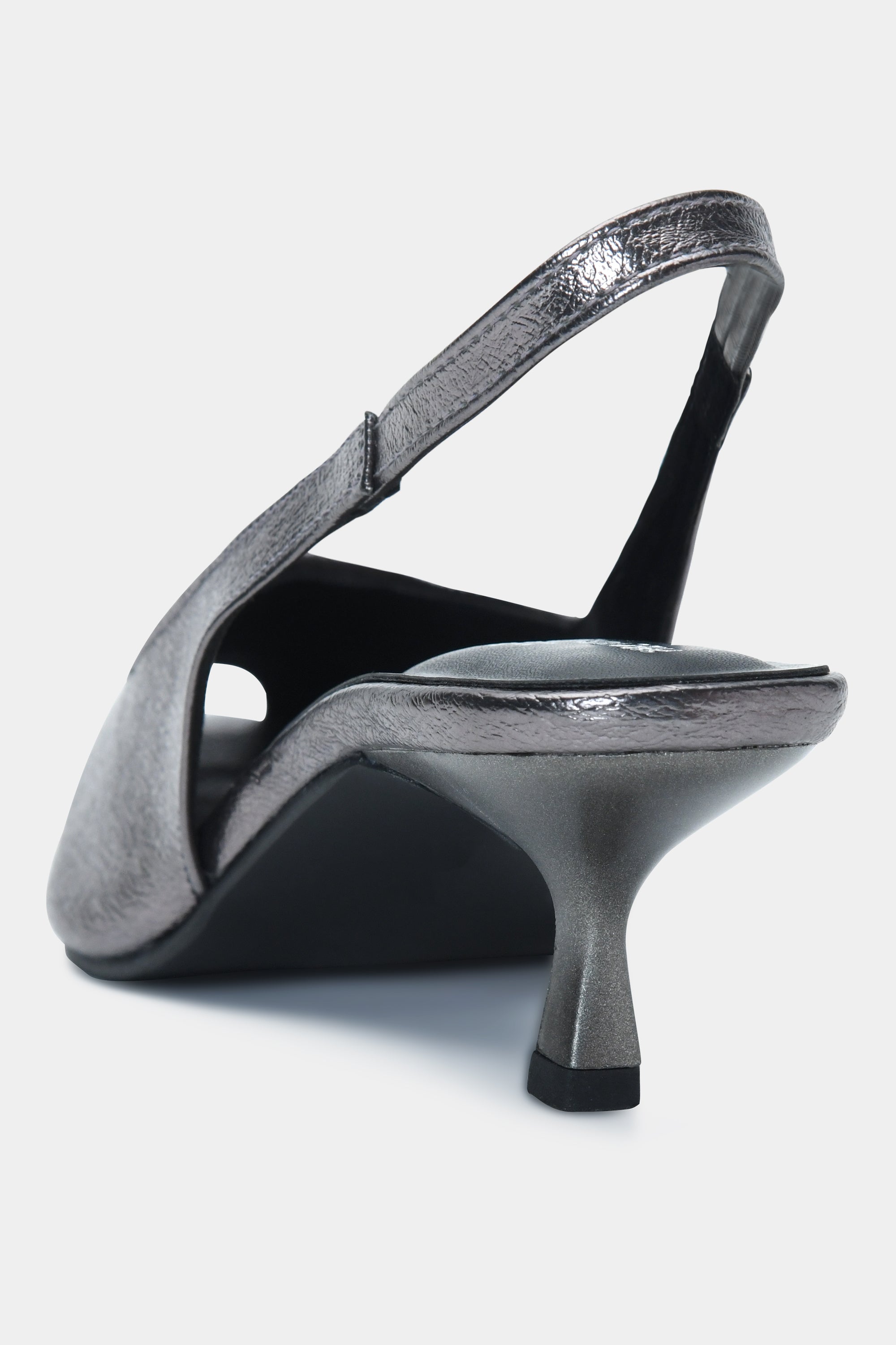 Blackish Silver Pointed Peep Toe Kitten Heels