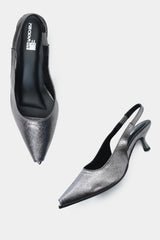 Blackish Silver Pointed Peep Toe Kitten Heels