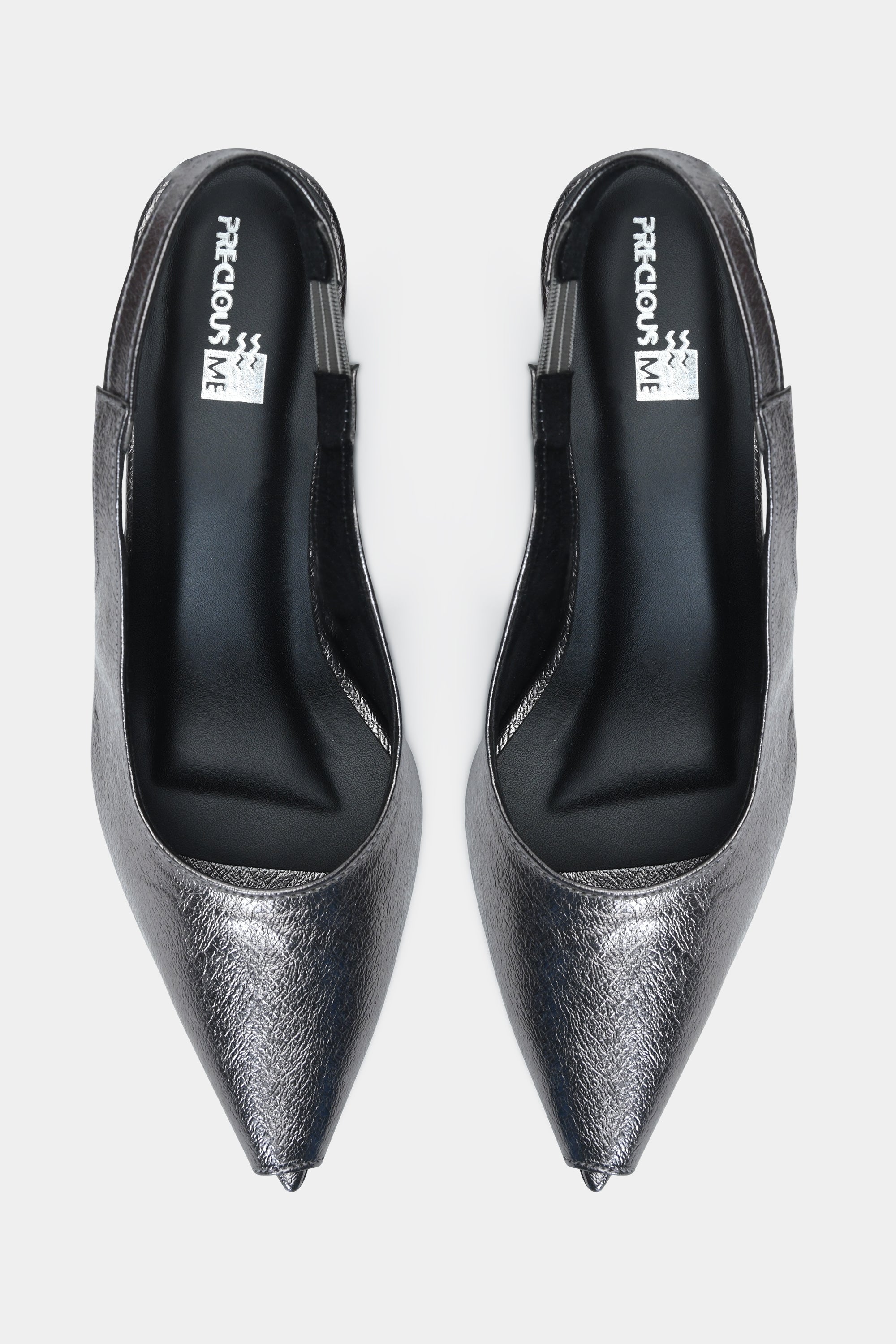 Blackish Silver Pointed Peep Toe Kitten Heels