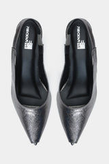 Blackish Silver Pointed Peep Toe Kitten Heels