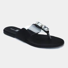 Diamond Embellished Clear Black Flats