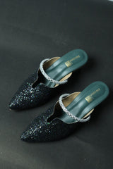 Rhinestone Bling Dark Green Mules