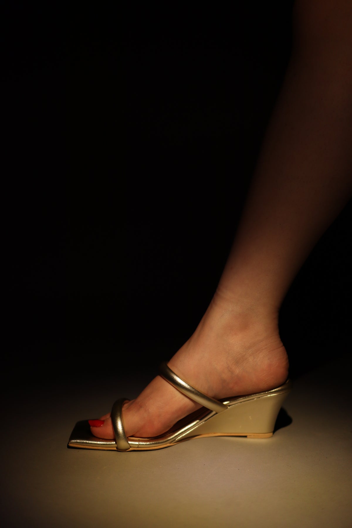 Golden Square Toe Wedge Heels