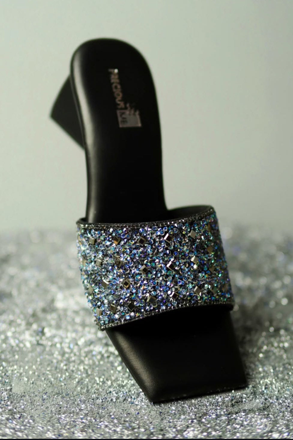 Blackish Turquoise Diamonds Embellished Block Heel