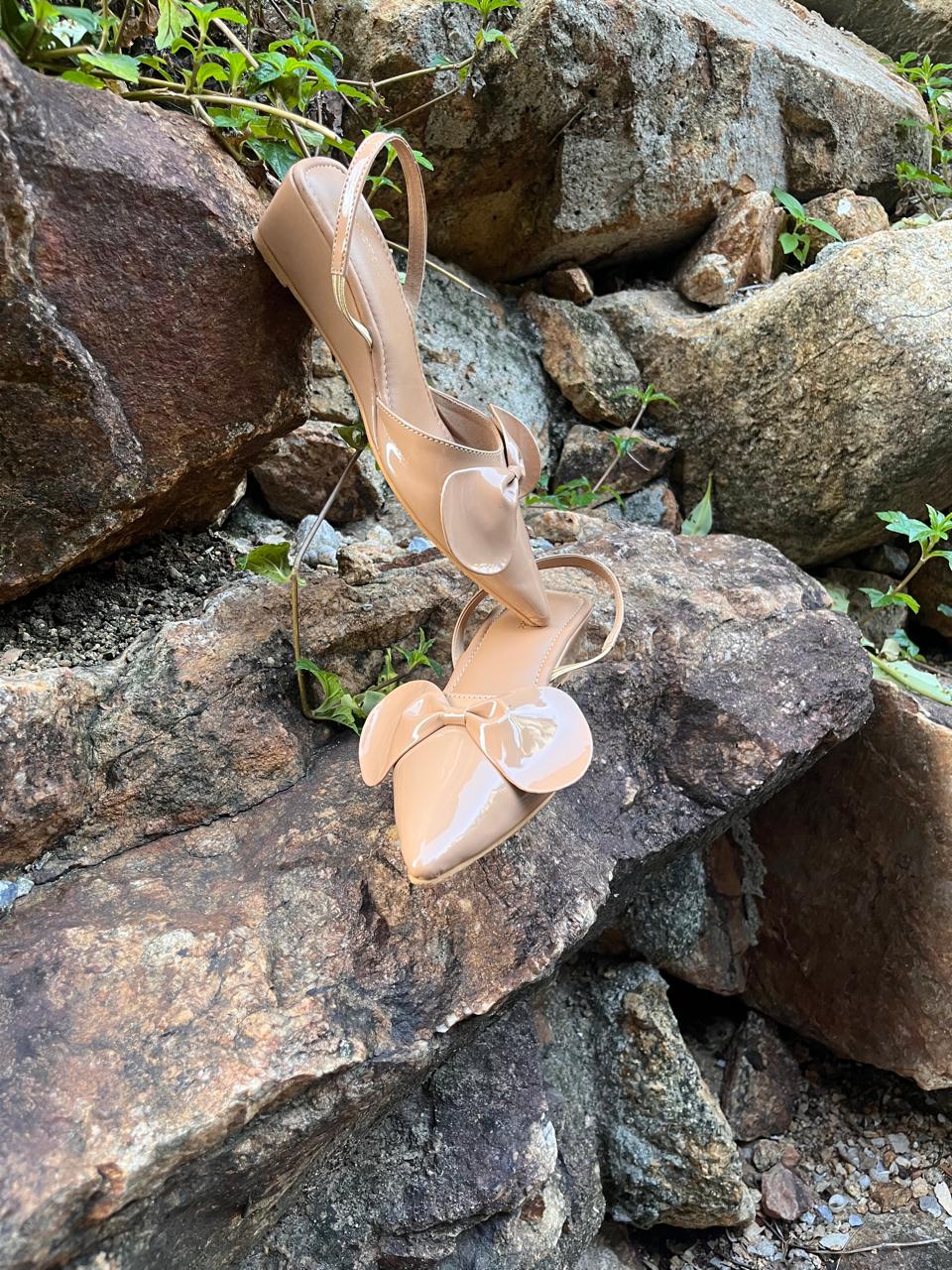 Glass Beige Cinderella Bow Wedges