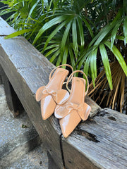 Glass Beige Cinderella Bow Wedges