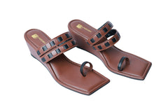 Bown with Black Texture Square Toe Wedge Heels