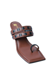 Bown with Black Texture Square Toe Wedge Heels